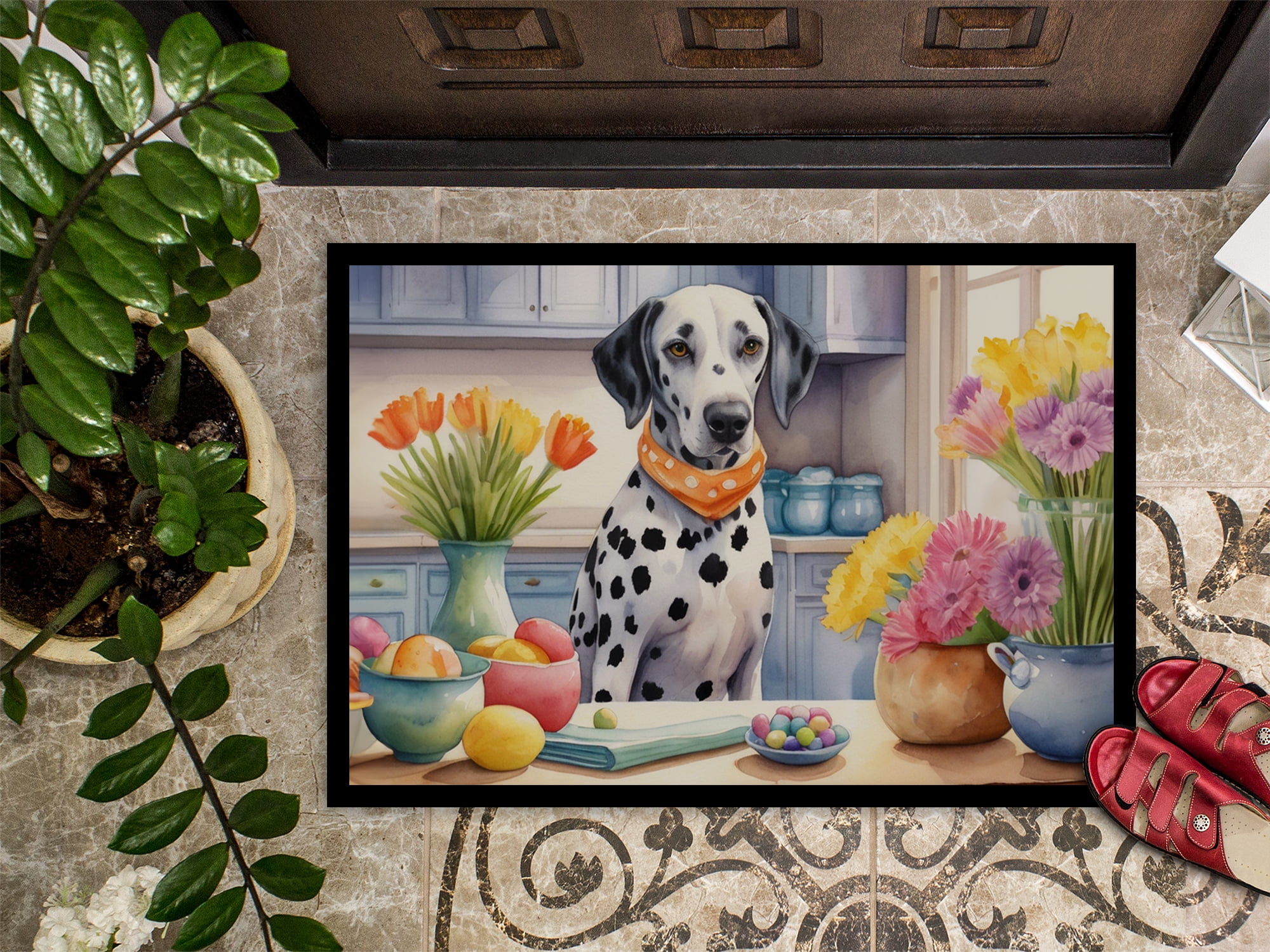 Decorating Easter Yorkshire Terrier Doormat