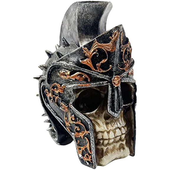 Urbalabs Viking Helmet Dread Knight Warrior Steampunk Skull with Horns Skull Statue Skeleton Head Creepy Figurine Skull Gothic Decor Viking Decor Statue Goth Room Decor