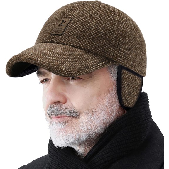 Winter Baseball Cap for Men, Adjustable Warm Outdoor Sport Golf Cap Hats Dad Caps Earflaps Thicken 55-60CM