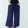 thumbnail image 2 of Timegard Womens Cotton Linen Pants Wide Leg Elastic Waisted Drawstring Casual Loose Trousers with Pockets, 2 of 4