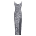 thumbnail image 4 of WEAIXIMIUNG Carnaval Femme Décolleté Profond Paillettes Portefeuille Froncé Sans Manches Robe de Soirée de Boîte de Nuit, 4 of 5