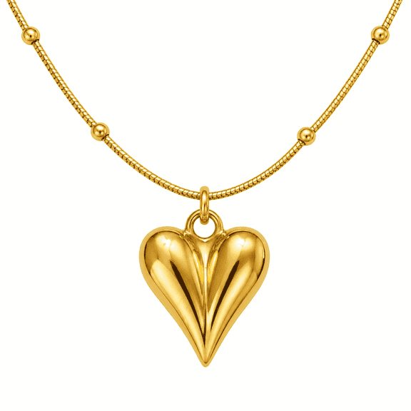 Zen Natural- Women’s Heart Pendant Necklace with Beaded Chain, Elegant Love Charm Adjustable Fashion Jewelry