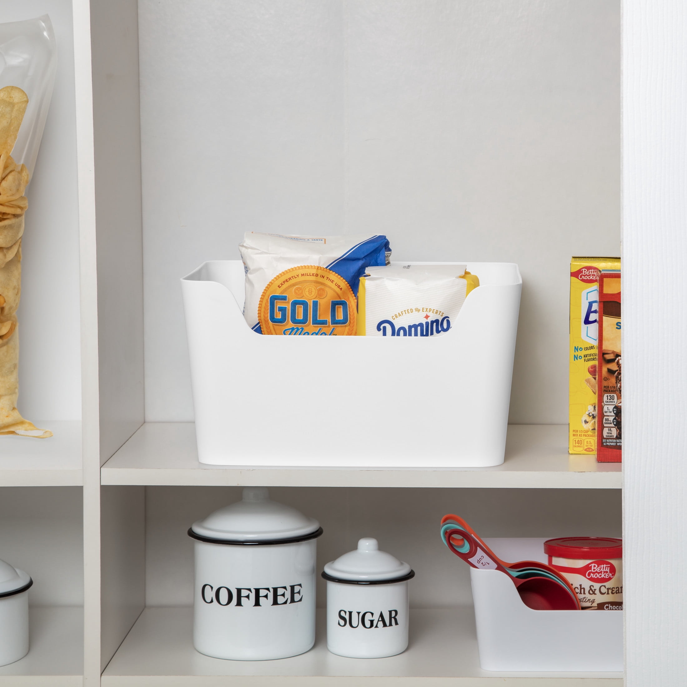 (8 pack) Mainstays Large Easy Access Bin, Versatile Open Plastic Storage Containers, Scoop Front, White