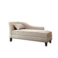 thumbnail image 5 of Modern Beige Linen Chaise Lounge - 61" Contemporary Bench with Nailhead Trim & Pillow for Living Room. Dark Cherry Wood Frame., 5 of 13