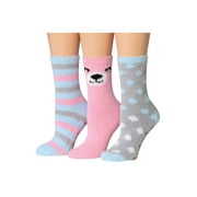 Colorfut Women's 3-Pairs Cozy Microfiber Anti-Skid Soft Colorful Patterned Fuzzy Crew Socks Slipper (with non-slip silicone grippers) FZ43-A