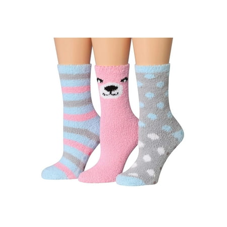 Colorfut Women's 3-Pairs Cozy Microfiber Anti-Skid Soft Colorful Patterned Fuzzy Crew Socks Slipper (with non-slip silicone grippers) FZ43-A