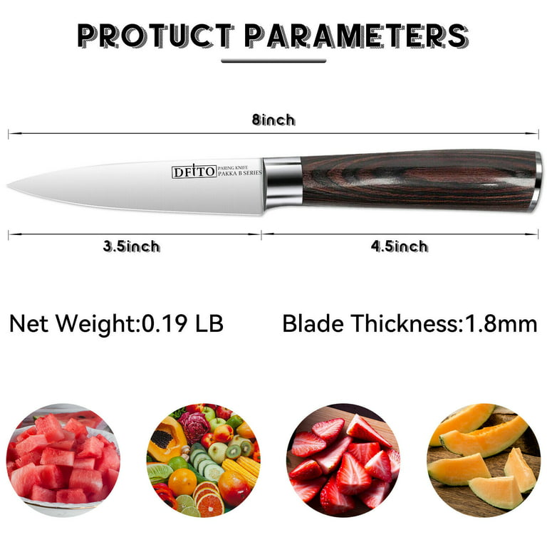 Paring Knife 3.5 inch - Peeling Knife Fruit Knives Small Kitchen Chef Knives Vegetable Knives - German HC Stainless Steel - Ergonomic Pakkawood Handle