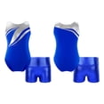 thumbnail image 3 of inlzdz Girls Sleeveless Gymnastics Leotard with Tumbling Shorts Shiny Ballet Leotards Kids Dancewear Royal Blue-B 12, 3 of 6