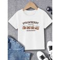 thumbnail image 1 of Camiseta infantil con estampado de capibara y fresa: cuello redondo informal, tejido de poliéster ligeramente elástico, top de moda de verano para niños y niñas., 1 of 5