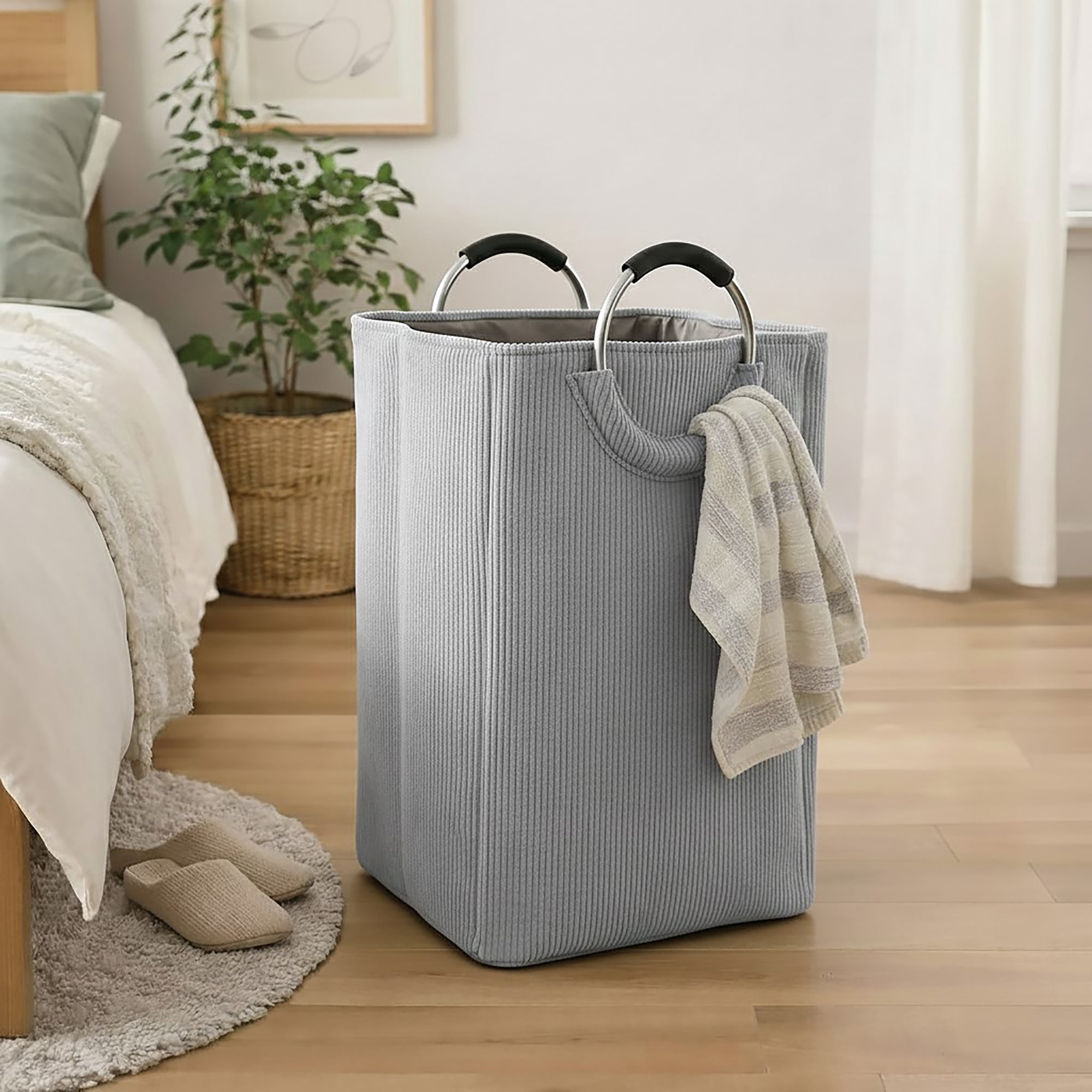 Corduroy Laundry Basket 55L Soft Gray