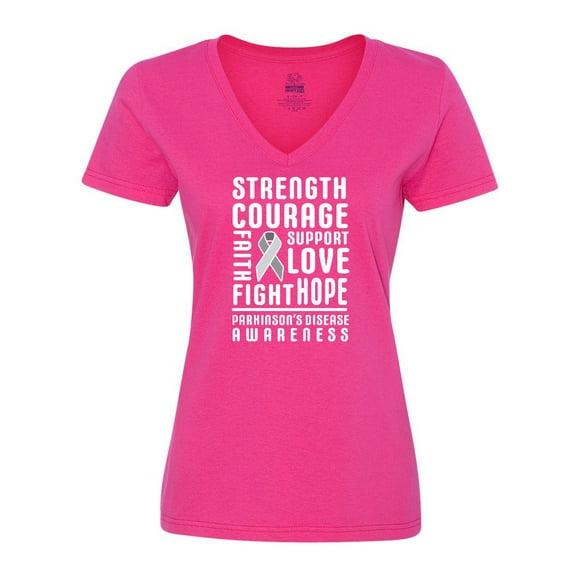 Inktastic Parkinson Disease Awareness Strength Courage and Support Women's V-Neck T-Shirt