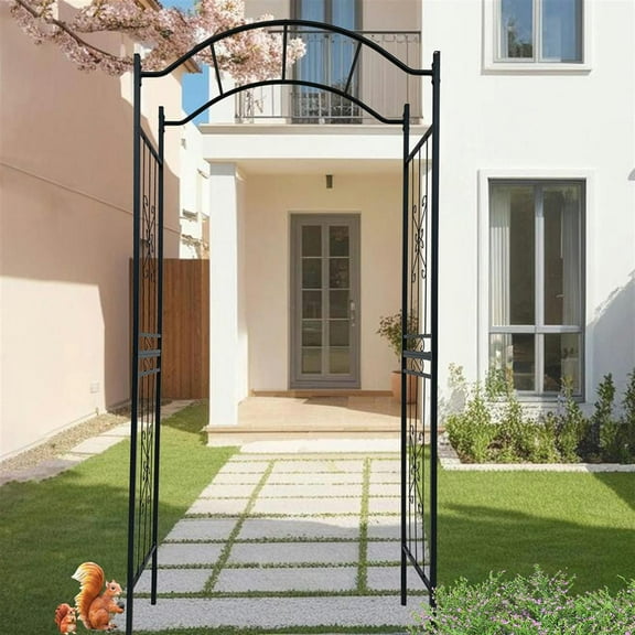 Demi Bonn Metal Garden Arch with Doors, Garden Arbor Trellis Climbing Plants Support Outdoor Arch Wedding Party Events Archway, Black