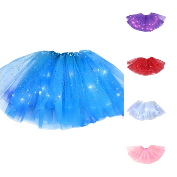 Women's LED Lights 3 Layer Of Mesh Puffy Skirt Ballerina Skirtes School Skirt One Size