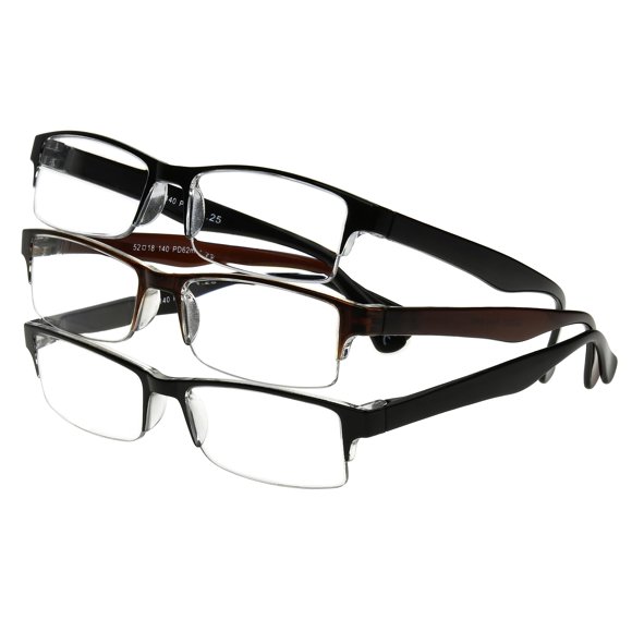 Foster Grant Men's Pete Rectangular Reading Glasses, Black and Brown, 3 Pack, 2.5x