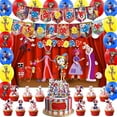 thumbnail image 2 of New Cute Cartoon Digital Circus Theme Birthday Party Decoration, Including Flag Balloons, Background Cloth, Cake Topper Set, Suitable for Parties and Gatherings, 2 of 4
