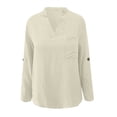 thumbnail image 4 of DuoJiaJ Women Solid Casual Button V Neck Pocket Long Sleeve T Shirt Top Women's Linen Shirts White XL, 4 of 4