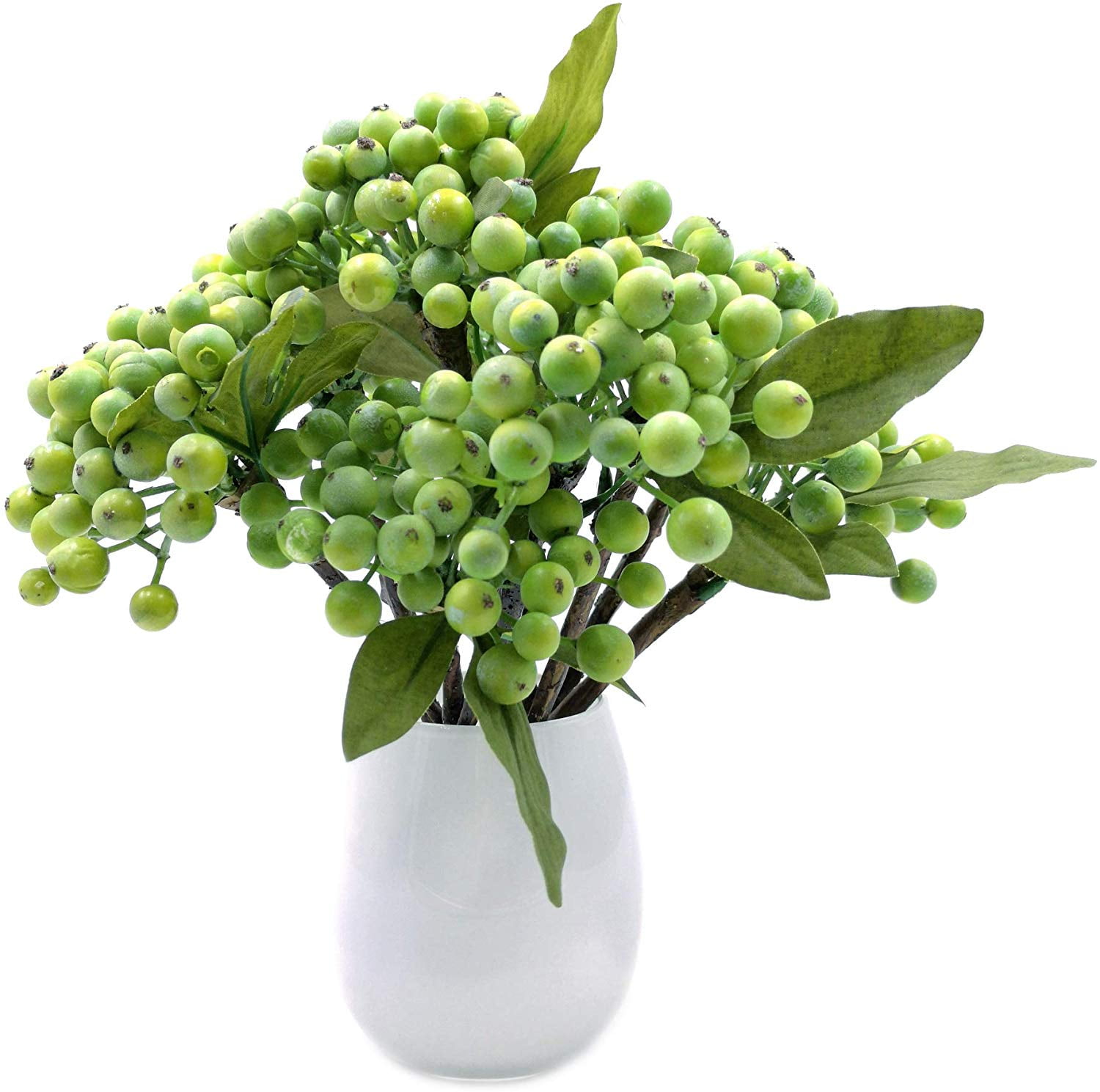 BOHK Pack of 6 Artificial Green Berry Stems Holly Christmas Picks Fake