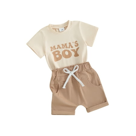 

Shuttle tree Infant Baby Boys Summer Clothes Sets Outfits Letter Print Short Sleeve T-Shirt and Stretch Casual Rolled Shorts Set