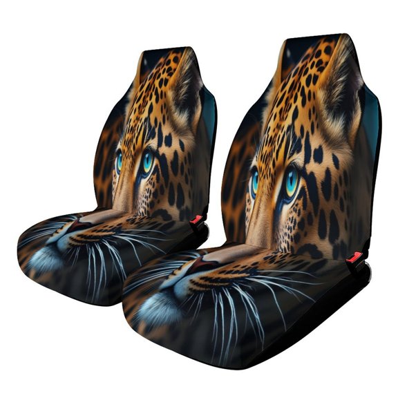 Leopard Print with Blue Eyes Car Seat Covers Car Accessories Pack of 2 Universal Front Seat Protective Cover