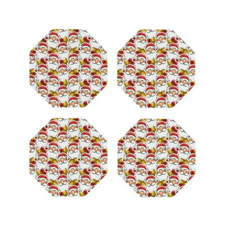 

Matuu Santa Claus bells for Cup Coasters Set of 4 Leather Coasters Desk Coasters for Office Measures 4” x 4”-Octagon