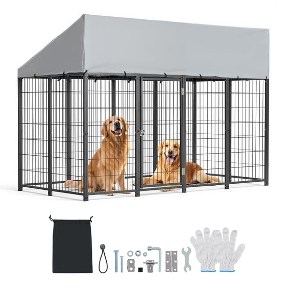 VEVOR Outdoor Dog Kennel, 7.87 x 3.94 x 5.4 ft Large Dog Kennel with Secure Lock, Outside Dogs Enclosures with UV-Resistant & Waterproof Roof Cover, Heavy Duty Pet Crate Cage Run for Large Dogs