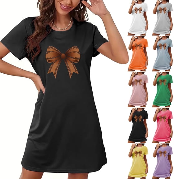 YHAJDS Pajama Dress For Women Plus Size Short Print Front Round Neck Short Sleeve Nightgown