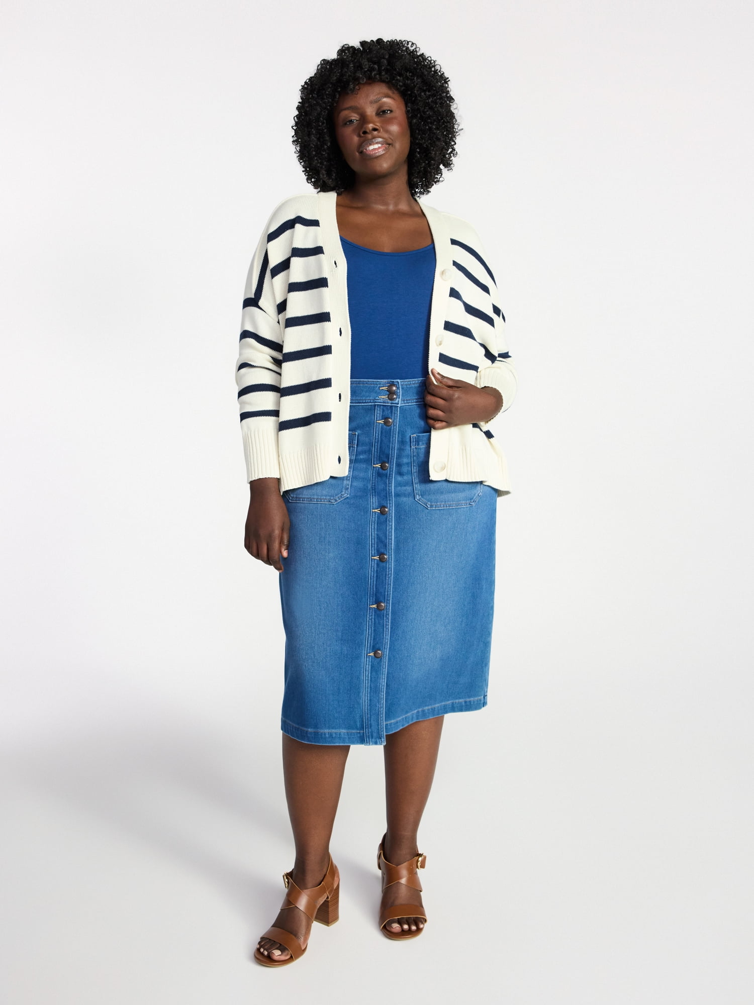 Terra & Sky Women's Plus Size Boyfriend Cardigan with Long Sleeves, Midweight, Size 0X-5X