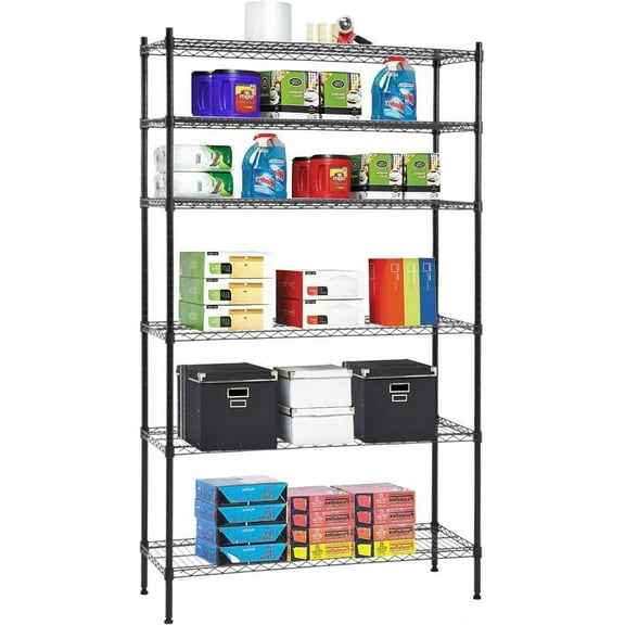 YRLLENSDAN Heavy Duty Garage Shelves and Storage, 6 Tier Metal Shelves for Garage Adjustable Wire Shelving Unit Rack Utility Shelf for Kitchen Home