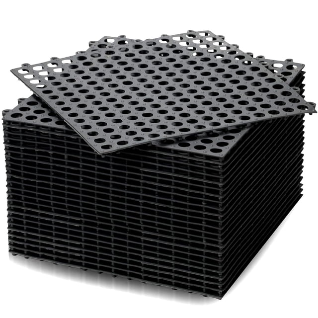 24 Pack Modular Interlocking Floor Mat Rubber Tiles 11.8"x11.8" Drainage Interlocking Tiles Drain Holes Non-Slip Drainag