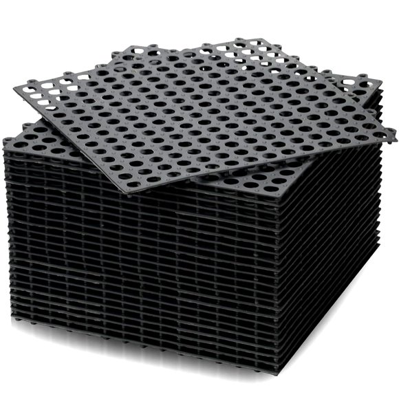24 Pack Modular Interlocking Floor Mat Rubber Tiles 11.8"x11.8" Drainage Interlocking Tiles Drain Holes Non-Slip Drainag