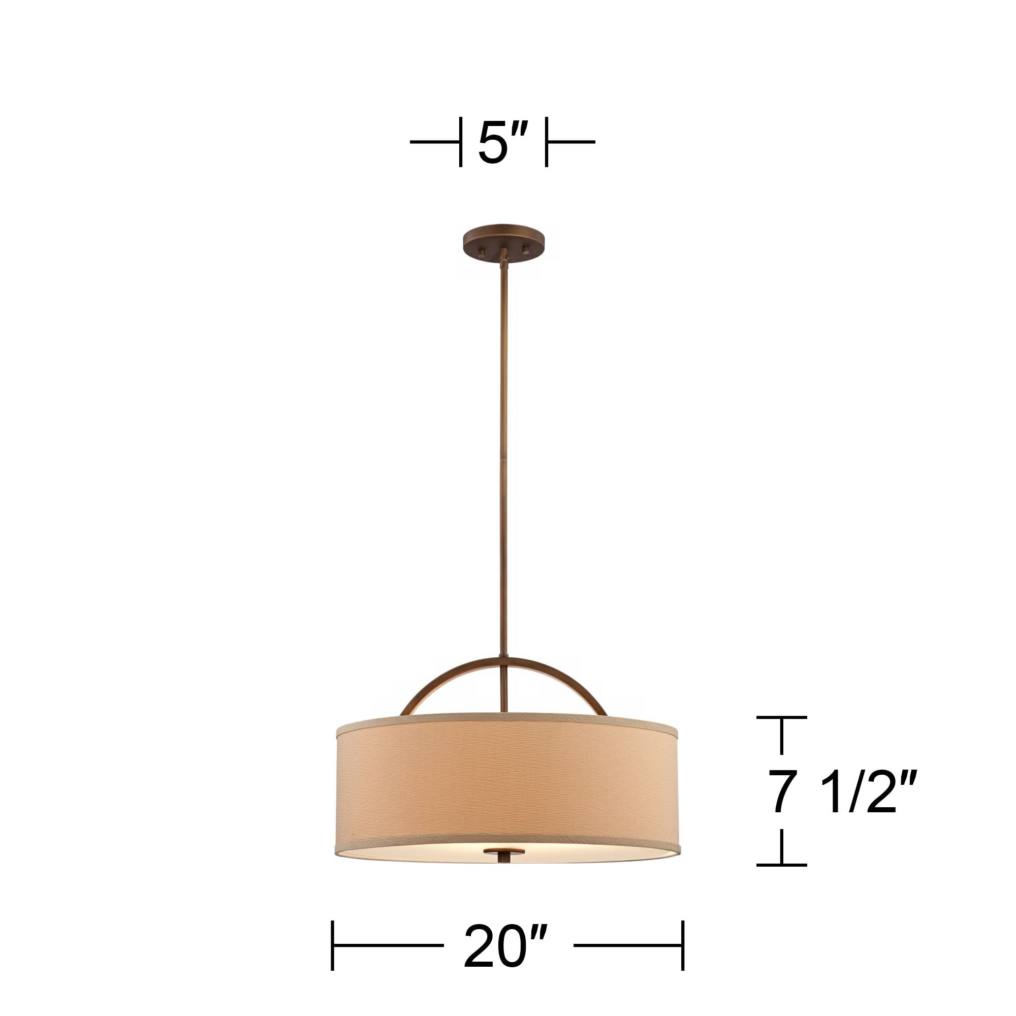 Possini Euro Design Brushed Bronze Drum Pendant Chandelier 20" Wide Modern Sand Stone Linen Shade Fixture for Dining Room House