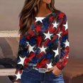 thumbnail image 2 of Women's Long Sleeve Round Neck Top with Slit Hem Detail, Independence Day Printed Blouse for Fall & Winter, Stretchy & Bodycon Silhouette,Royal Blue L, 2 of 5