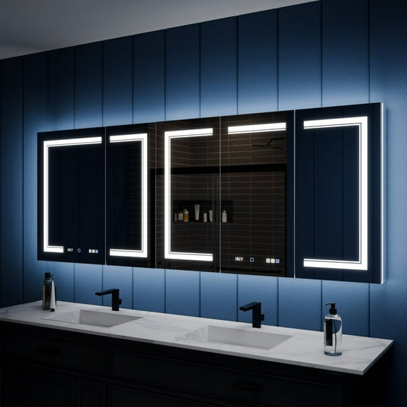 Illusion-B 84" x 32" LED Lighted Inset Mirrored Medicine Cabinet with Magnifiers Front and Back Light