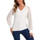 thumbnail image 1 of INSPIRAR CHIC Blusa de Manga de Encaje para Mujeres, Casual, Trabajo, Oficina, Top de Cuello en V, Talla XS, Blanca, 1 of 5