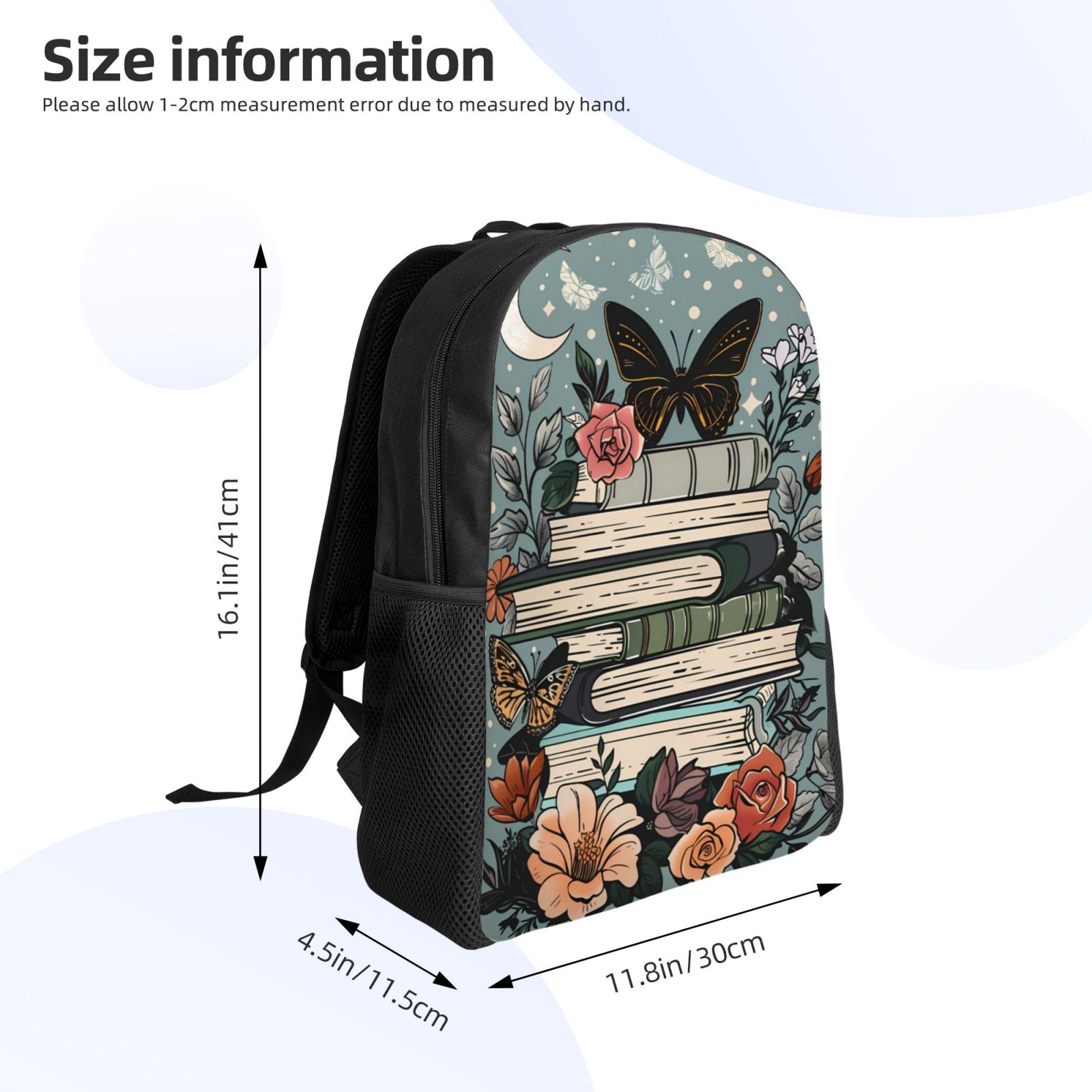 Xecao Vintage Art Butterfly Flower Print School Backpack with Laptop Compartment Small Travel Laptop Backpack for Women Men Waterproof College Backpack Simple School Bag
