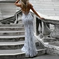 thumbnail image 6 of Lovskoo 2024 Wedding Guest Dresses for Women Evening Gown Sequin Mesh Slim Train Backless Gown Cocktail Dresses 2023 White, 6 of 7