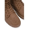 thumbnail image 2 of Cape Robbin Women Ankle Combat Boots Lug Platform Sole Booties Lace Up Round Toe Side Zipper Suede SHANDA Tan Brown 5, 2 of 4