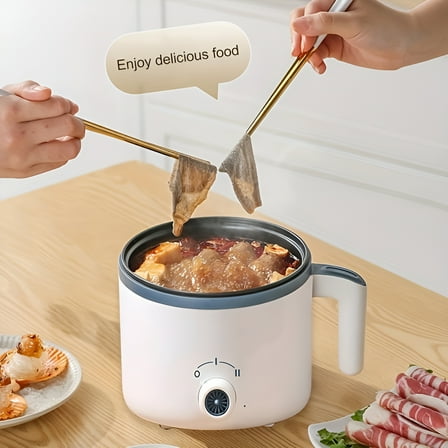 HIBIBUD Hot Pot Electric With Steamer,Rapid Noodles Cooker,Nonstick Rapid Electric Pot 1.5 Liter,Perfect For Ramen,Egg,Dumpling,Soup,Oatmeal With Dual Power Control (White)
