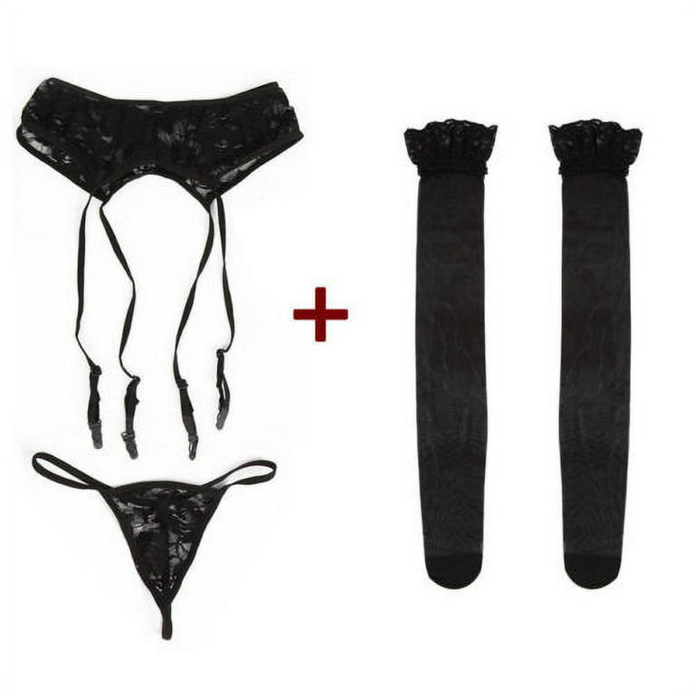 3PCS Sexy Ladies Lace Garter Belt Suspender Stockings G-String