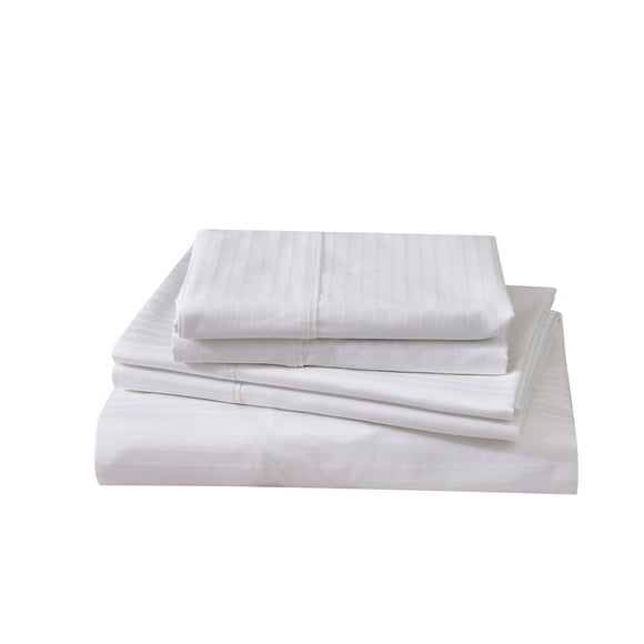New Season Naturally Yours - Draps de Lit en Coton Jacquard 100 % - 600 Fils au Pouce Carré à Rayures de Smoking - Satin Tissé Sensation Soyeuse-Lisse Ensemble de Draps 4 Pcs - Poche Profonde de 15 Pouces - (Grand, Blanc)