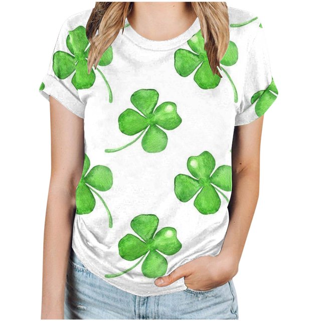 KIHOUT Nouveaux Arrivlas T-Shirts pour Femmes Fête de la Saint-Patrick, Mode Grande Taille Col Rond Manches Courtes T-Shirt Imprimé Vert, Taille P-5TG
