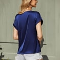 thumbnail image 4 of Bienvenido Short Sleeve Blouse Round Neck Pure Color Casual Comfortable Breathable Skin Friendly Top for Women Purplish Blue S, 4 of 6