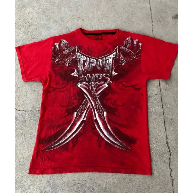 Camiseta de manga larga Y2K para hombre y mujer, camisa de gran tamaño con cuello redondo, ropa gótica informal, Tops de calle, color rojo, Hip Hop, nueva