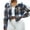 Blue L, variant on Women Coat Short Type Plaid Print Turn-down Collar Long Sleeves Stretchy Hem Single-breasted Fall Winter Daily Wear Jacket