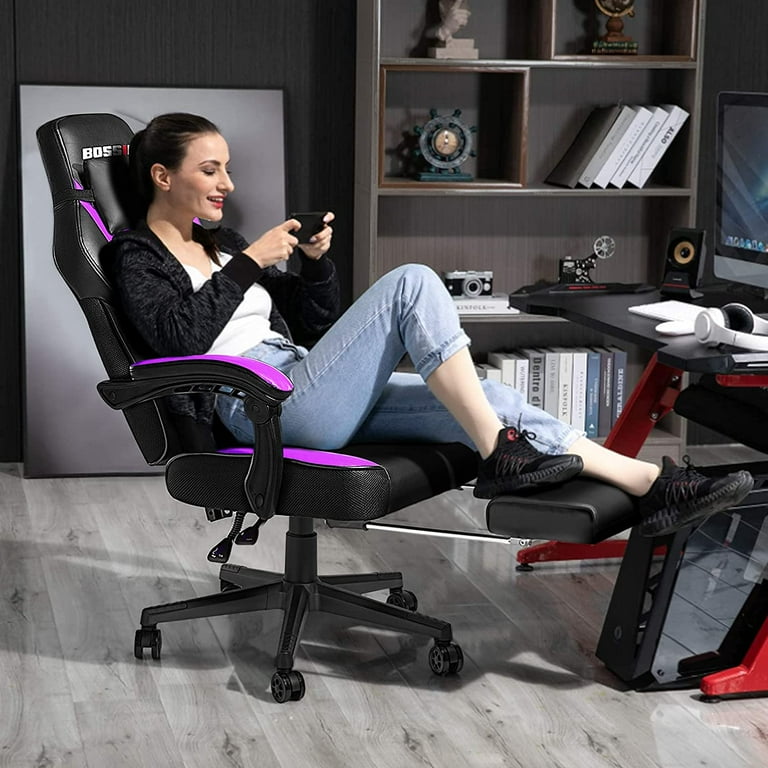 Bossin Recliner Gaming Chair with Massage Footrest High Back Support for Adults Big and Tall Leather Gamer Chair Walmart