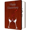 thumbnail image 1 of Tarjetas de feliz aniversario para ella y él, tarjeta de felicitación con sobre, hecha a mano, con copa de vino tinto hueca de madera MDF y diseño de corazón para esposo y esposa., 1 of 6
