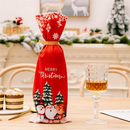

Christmas Wine Bottle Cover Cartoon Snowflake Elk Snowman Print Wine Bottle Sleeves Decorations for Wedding Holiday