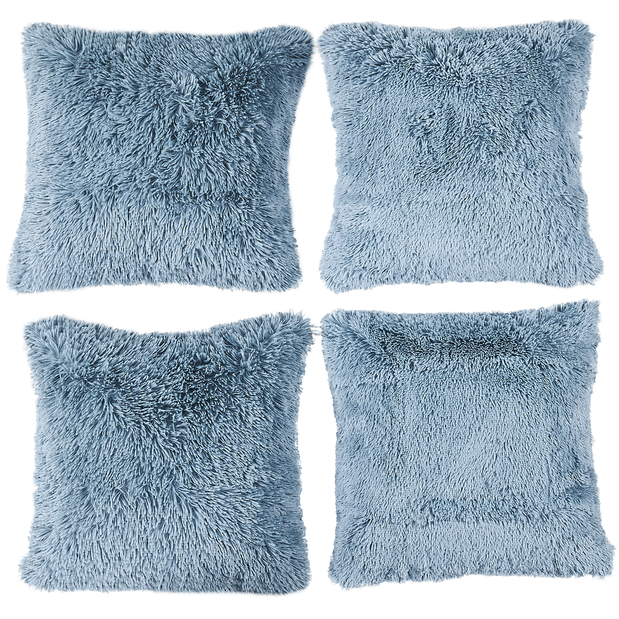 Home Soft Things Luxury Shaggy Faux Fur Throw Pillow Cases, Ultra Soft Plush Pillow Covers Fluffy Decorative Cushion Covers, No Pillow Insert, Set of 4, Silver Blue, 20x20 Inch