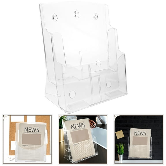 MLINS Transparent Clear Acrylic Brochure Holder for Desk Storage, White Pamphlet Stand 9.8 x 5.5 Inches Organizer