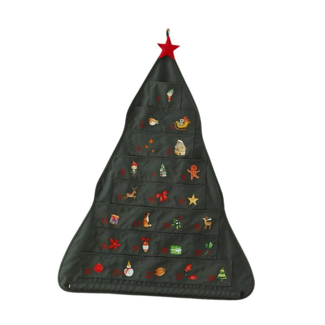 Calendario de Adviento navideño de 24 días, adorno colgante, bolsa decorativa para colgar en pared con bolsillos, para año Nuevo y oficina.